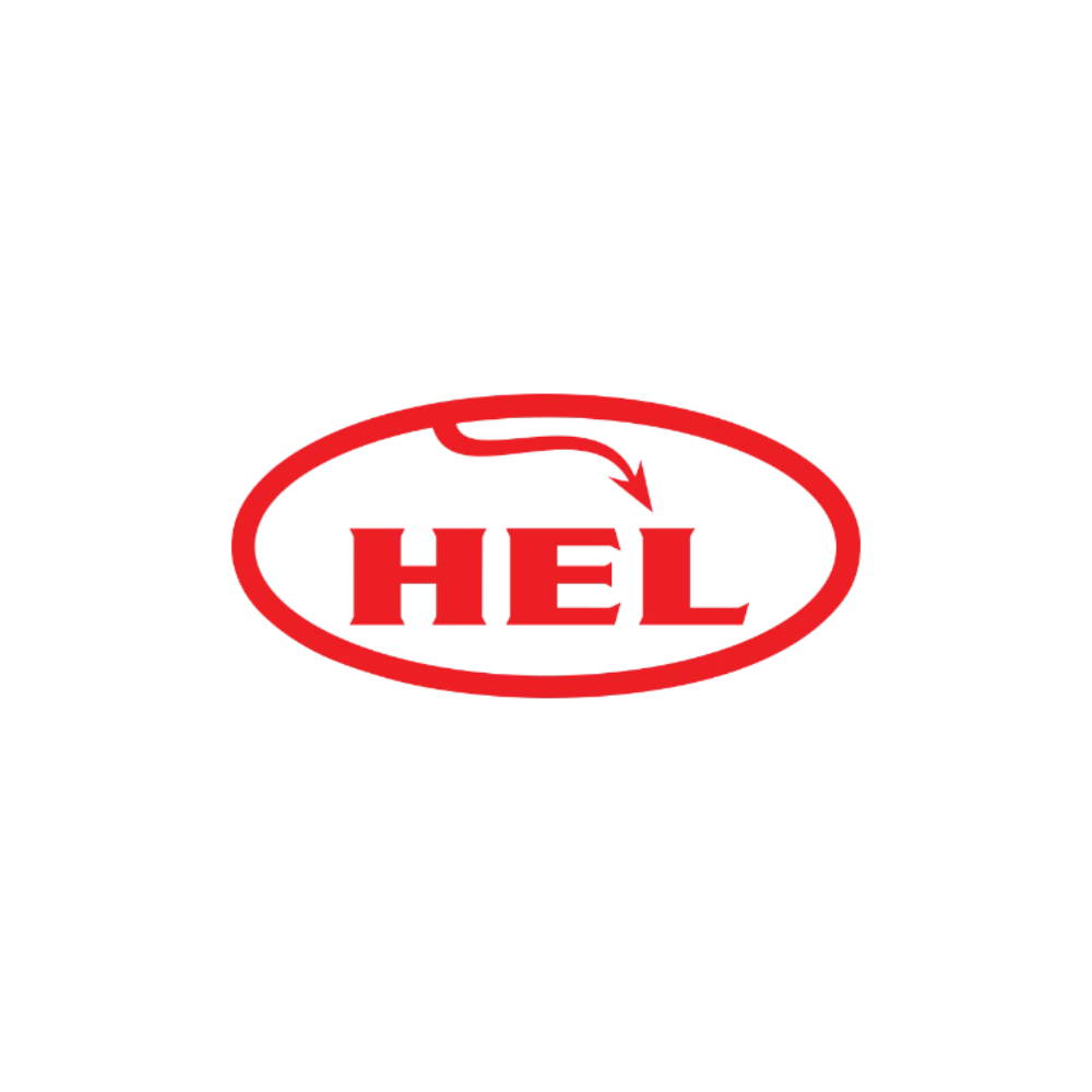 Red 'HEL' logo with an oval outline on a white background